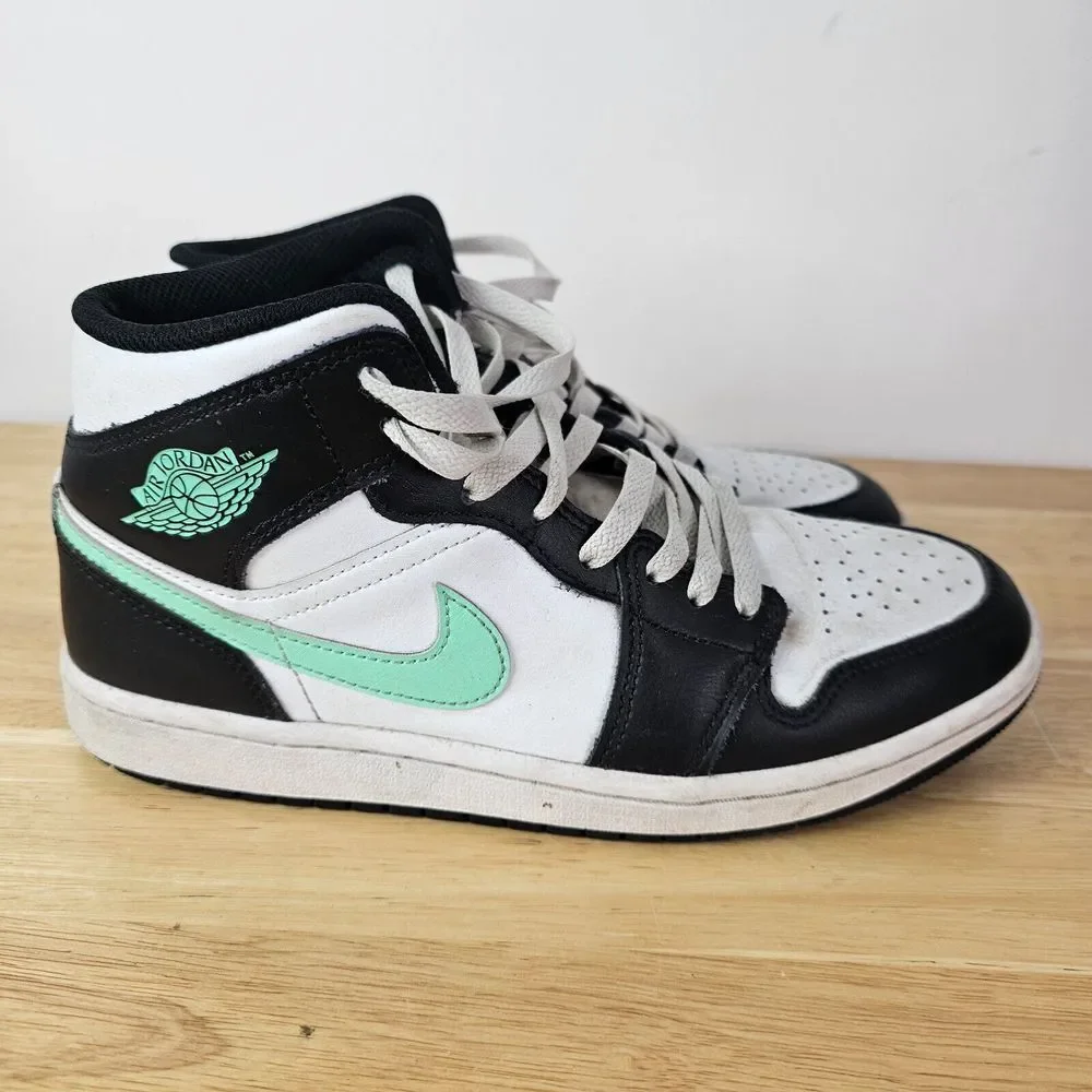 Nike Air Jordan 1 Mid Green Glow White Black DQ8426-103 Men's Size 8 Sneakers‎